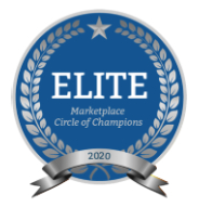 A blue circle with the word " elite " in it.